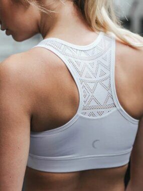 Zyia Light Purple Sports Bra Small Racerback Wireless Razorback Geometric Bomber